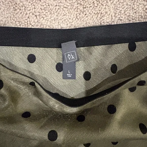 Alya Olive Green Midi Skirt with Black Polka Dots - Picture 3 of 5